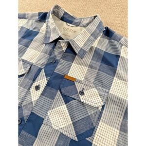 Orvis Men's Short Sleeve Woven Tech Shirt XL Blue Plaid Button Up Performance‎